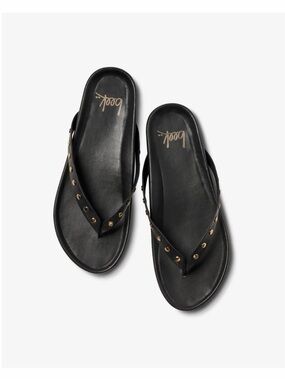 Beek Black Studded Thong Sandals with Gold Accents